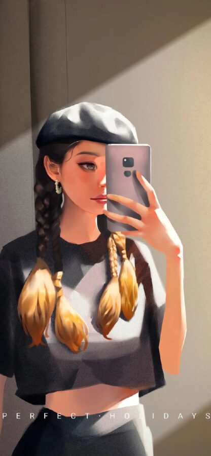 图片[7]-甜美少女插画手机壁纸-尖叫文案